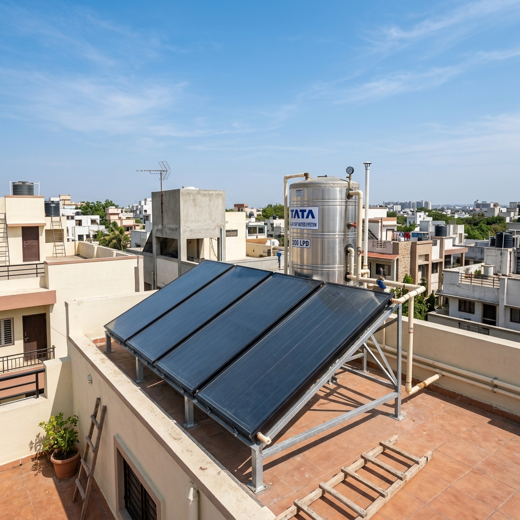 Solar water heater installed on rooftop